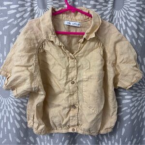 Zara Kids Light Cream Button-Front Linen Blouse